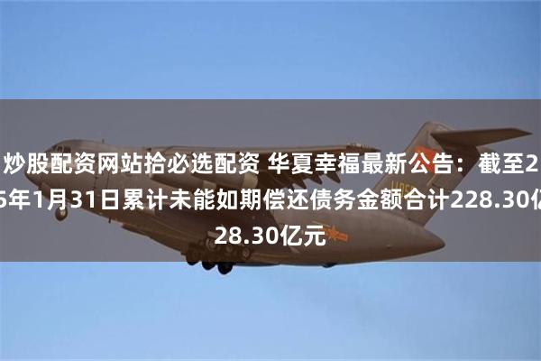 炒股配资网站拾必选配资 华夏幸福最新公告：截至2025年1月31日累计未能如期偿还债务金额合计228.30亿元